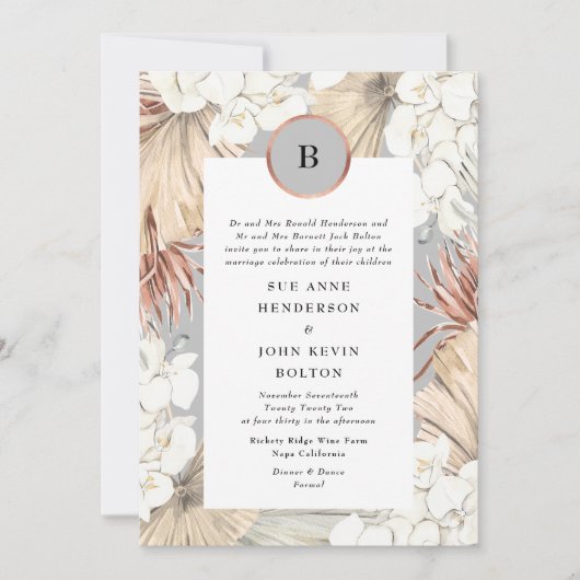 Gray Pampas Ultimate Rose Gold Foil Einladung (Vorderseite)