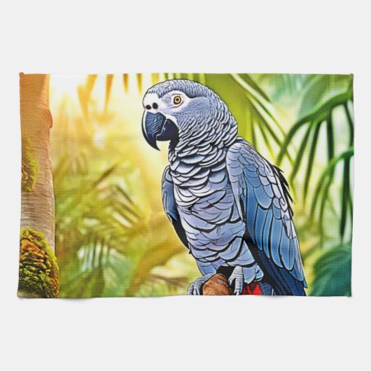 Gray Parrot Perch Geschirrtuch (Horizontal)