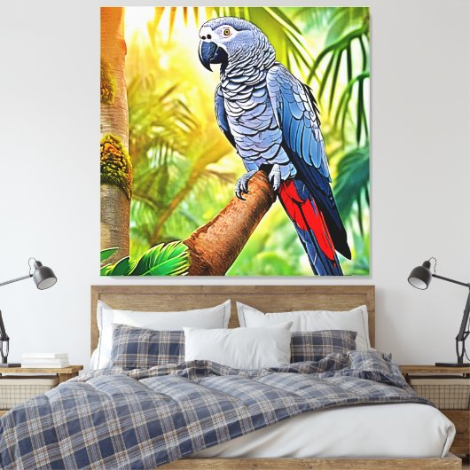 Gray Parrot Perch Leinwanddruck (Insitu (Schlafzimmer))