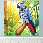 Gray Parrot Perch Leinwanddruck (Insitu (Holzboden))