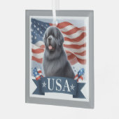 Gray Patriotic Newfoundland Dog Square Ornament Aus Glas (Vorderseite links)