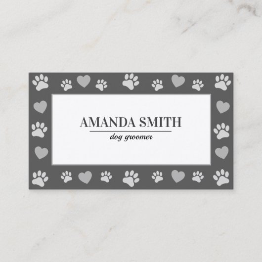 Gray Paw Prints Dog Groomer Business Card Visitenkarte (Vorderseite)