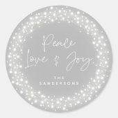 Gray Peace Liebe+Joy Sparkling Lights Weihnachten Runder Aufkleber (Vorderseite)