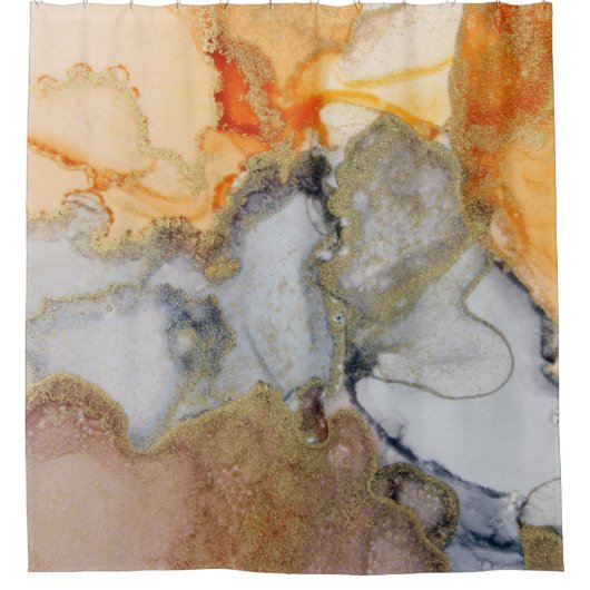 Gray Peach Marbled Abstrakt Duschvorhang (Vorderseite)