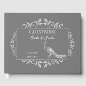 Gray Peacock Blüh Wedding Guest Book Gästebuch (Vorderseite)