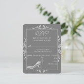 Gray Peacock Blüh Wedding RSVP Card (Stehend Vorderseite)