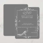 Gray Peacock Blüh Wedding RSVP Card Karte (Vorne/Hinten)