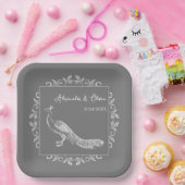 Gray Peacock Blühe Polterabend Paper Teller (Party)