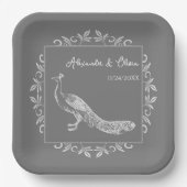 Gray Peacock Blühe Polterabend Paper Teller (Vorderseite)