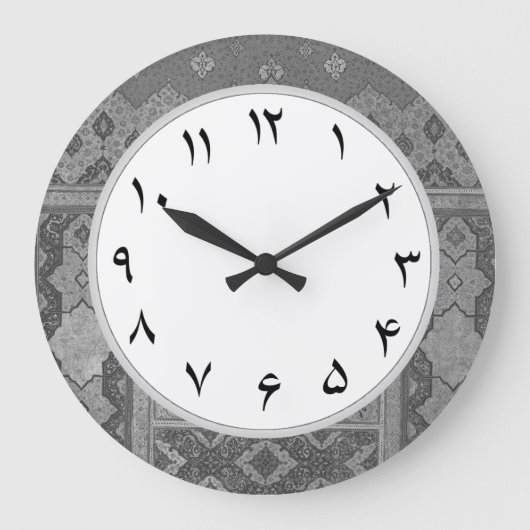 Gray Persian Numbers Farsi Clock Numerals Große Wanduhr (Vorderseite)