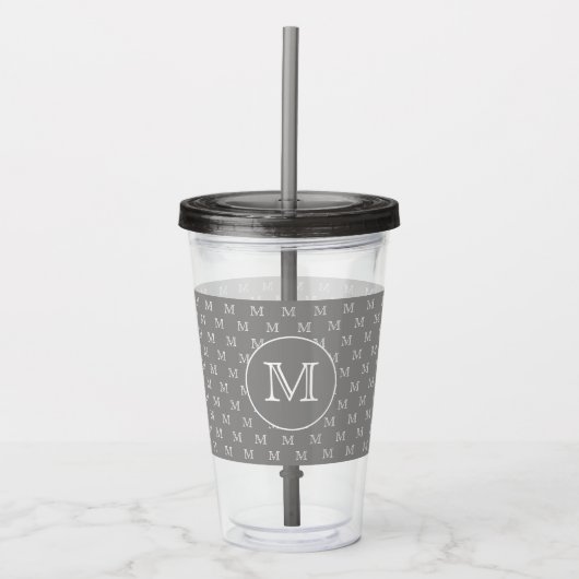 Gray Personal Monogram Muster Acryltrinkbecher (Vorderseite)