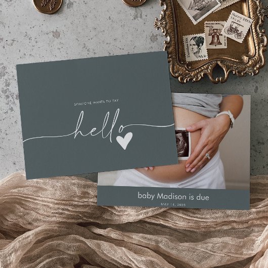  Gray Photo Hello Baby Announcement Card Dankeskarte