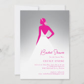 Gray & Pink Couture Wedding Dress Brautparty Einladung (Vorderseite)