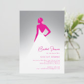 Gray & Pink Couture Wedding Dress Brautparty Einladung (Stehend Vorderseite)