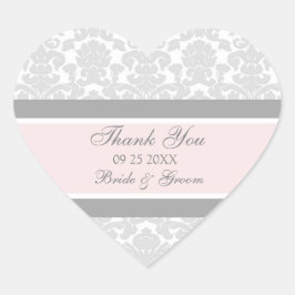 Gray Pink Damask Vielen Dank Gastgeschenk Hochzeit Herz-Aufkleber