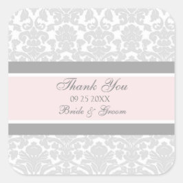 Gray Pink Damask Vielen Dank Gastgeschenk Hochzeit Quadratischer Aufkleber