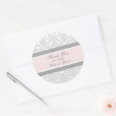 Gray Pink Damask Vielen Dank Gastgeschenk Hochzeit Runder Aufkleber (Umschlag)