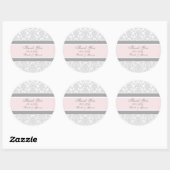 Gray Pink Damask Vielen Dank Gastgeschenk Hochzeit Runder Aufkleber (Blatt)