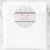Gray Pink Damask Vielen Dank Gastgeschenk Hochzeit Runder Aufkleber (Tasche)