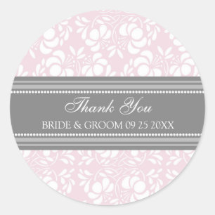 Gray Pink Damask Vielen Dank Gastgeschenk Hochzeit Runder Aufkleber