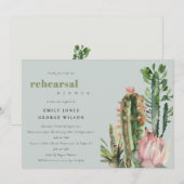 GRAY PINK FLORAL CACTI FOLIAGE PROBE DINNER EINLADUNG (Vorne/Hinten)