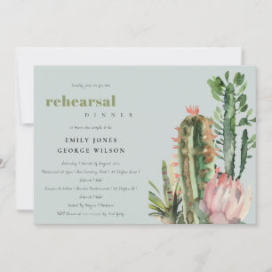 GRAY PINK FLORAL CACTI FOLIAGE PROBE DINNER EINLADUNG