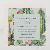 GRAY PINK FLORAL DESERT CACTI FAUNA VERLOBUNG EINLADUNG (Vorne/Hinten)