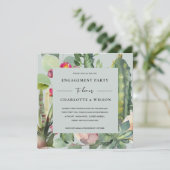 GRAY PINK FLORAL DESERT CACTI FAUNA VERLOBUNG EINLADUNG (Stehend Vorderseite)