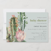 GRAY PINK FLORAL DESERT CACTI FOLIAGE BABY DUSCHE EINLADUNG (Vorderseite)