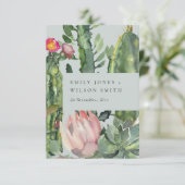 Gray Pink Floral Wüste Kakti Foliage Hochzeit Einladung (Stehend Vorderseite)