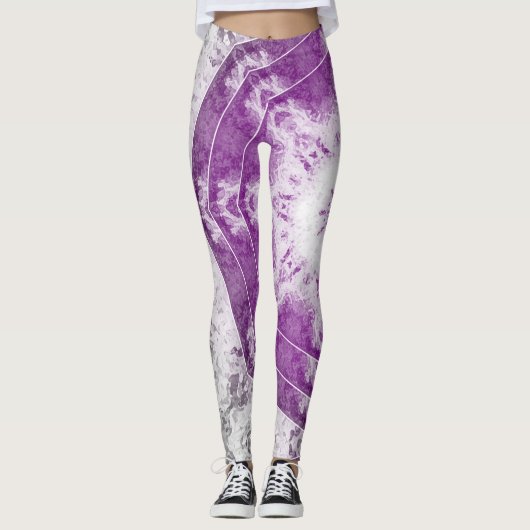Gray Pink Fractal Art Leggings (Vorderseite)