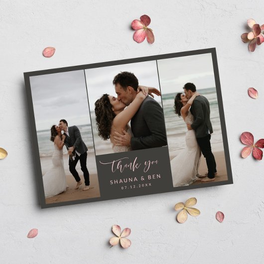 Gray Pink Lined Back 3 Fotos Hochzeit Vielen Dank Dankeskarte