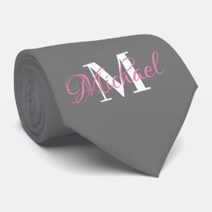 Gray & Pink Monogramed Necktie Krawatte