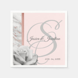 Gray & Pink Rose Gold Foil Marmor Hochzeit Serviette