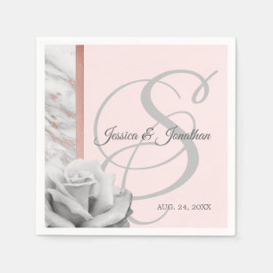 Gray & Pink Rose Gold Foil Marmor Hochzeit Serviette