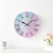 Gray Pink Silver Roman Number Holograph Große Wanduhr (Zuhause)