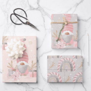 GRAY & PINK WATERCOLOR URLAUB GNOME THEMA GESCHENKPAPIER SET