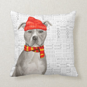 Gray Pit Bull Terrier Watercolor Weihnachten Kissen