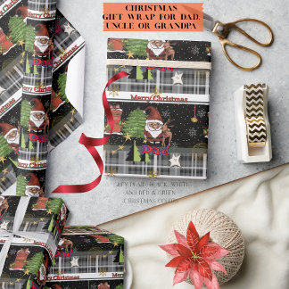  Gray Plaid Santa Christmas Wrapping Paper for Dad Geschenkpapier