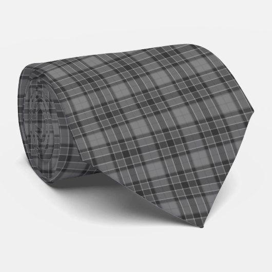 Gray Plaid Tartan Neck Tie Krawatte (Gerollt)