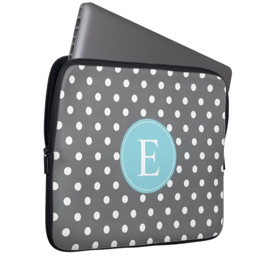 Gray Polka Dot Blue Monogram Laptopschutzhülle (Vorne Rechts)
