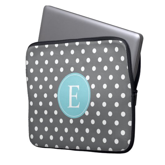 Gray Polka Dot Blue Monogram Laptopschutzhülle (Vorderseite Links)