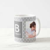 Gray Polka Dot Custom Foto Monogram Kaffeetasse (VorderseiteRechts)