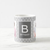 Gray Polka Dot Custom Foto Monogram Kaffeetasse (Mittel)