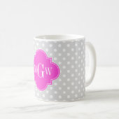 Gray Polka Dot Hot Pink Quatrefolie 3 Monogramm Kaffeetasse (VorderseiteRechts)
