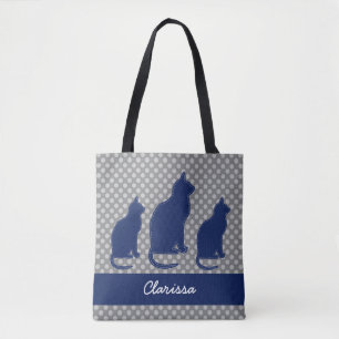 Gray Polka Dot mit Navy Blue Cats Tasche
