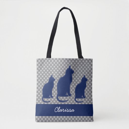 Gray Polka Dot mit Navy Blue Cats Tasche (Vorderseite)