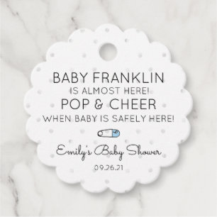 Gray Polka Dot und Blue Boyl Baby Showsekt Geschenkanhänger