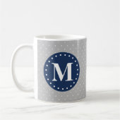 Gray Polka Dots Navy Blue Monogram Kaffeetasse (Links)