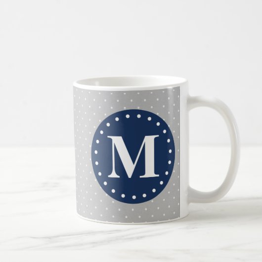 Gray Polka Dots Navy Blue Monogram Kaffeetasse (Rechts)